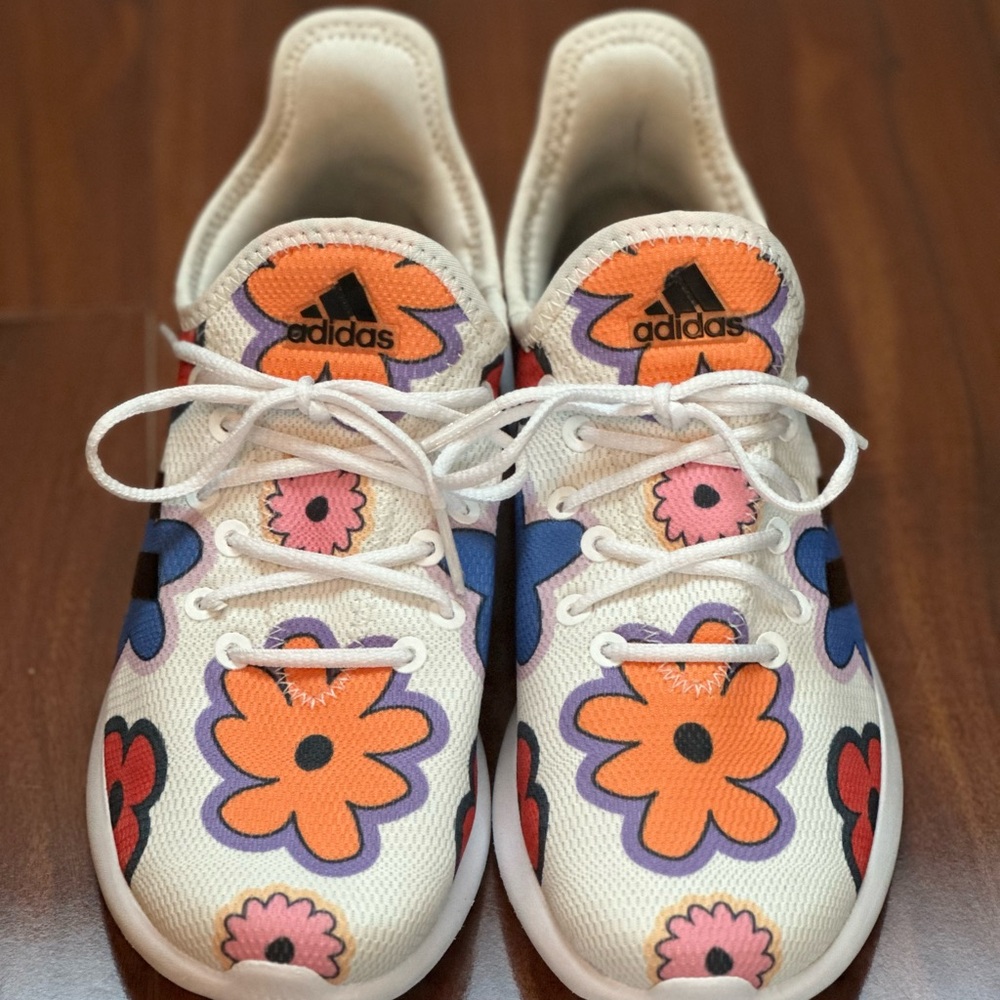 Adidas White and Orange Floral Sneakers